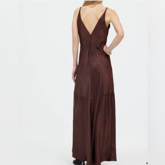 Madewell Satin Sleeveless Maxi Slip Dress Dark Carob Size 10 - Picture 6 of 10
